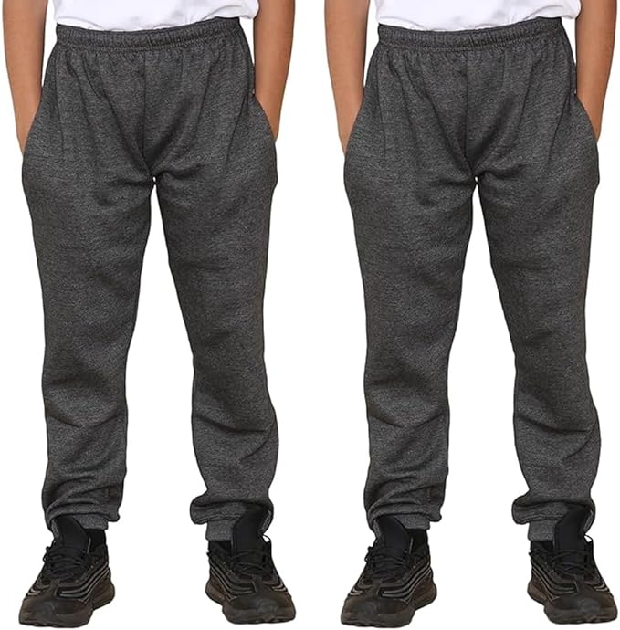 KHIM Pack of 2 Jogging Trouser Terry Cotton Tracksuit Bottom Pant Kids Unisex Girls Boys Outdoor Activewear