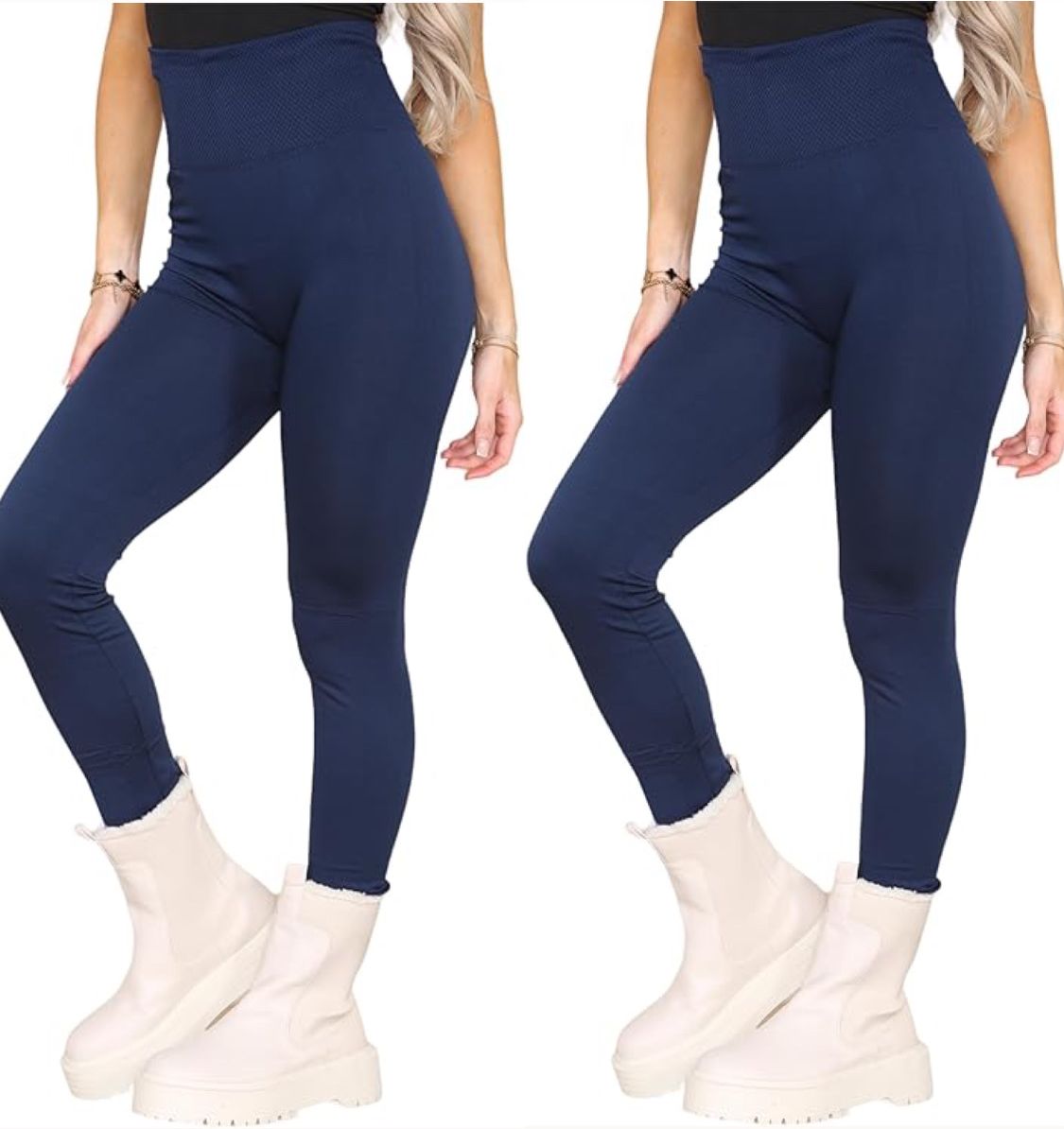KHIM Pack of 1 &2 Ladies High Rise Thermal Fleece Lined Leggings Warm Comfortable Stretchy Ankle Length 8-22 UK