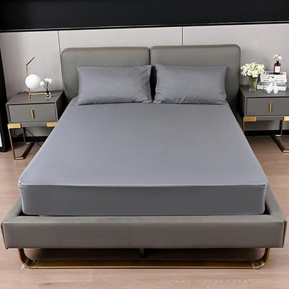 KHIM Luxury Deep Fitted Sheet 10”/25CM Breathable Poly Cotton Plain Soft Long-Lasting Bed Sheet Single Double King Super King, Pillowcase Pair Available in 8 different colors