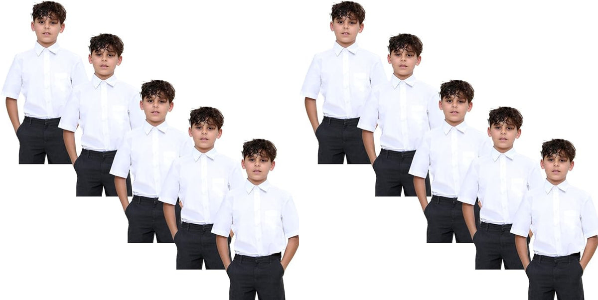 KHIM Kids Boys Pack of 10 Full Sleeve Half Sleeve School Shirts Plain White Sky Blue Dress Shirts 5-16 Years
