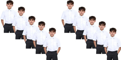 KHIM Kids Boys Pack of 10 Full Sleeve Half Sleeve School Shirts Plain White Sky Blue Dress Shirts 5-16 Years