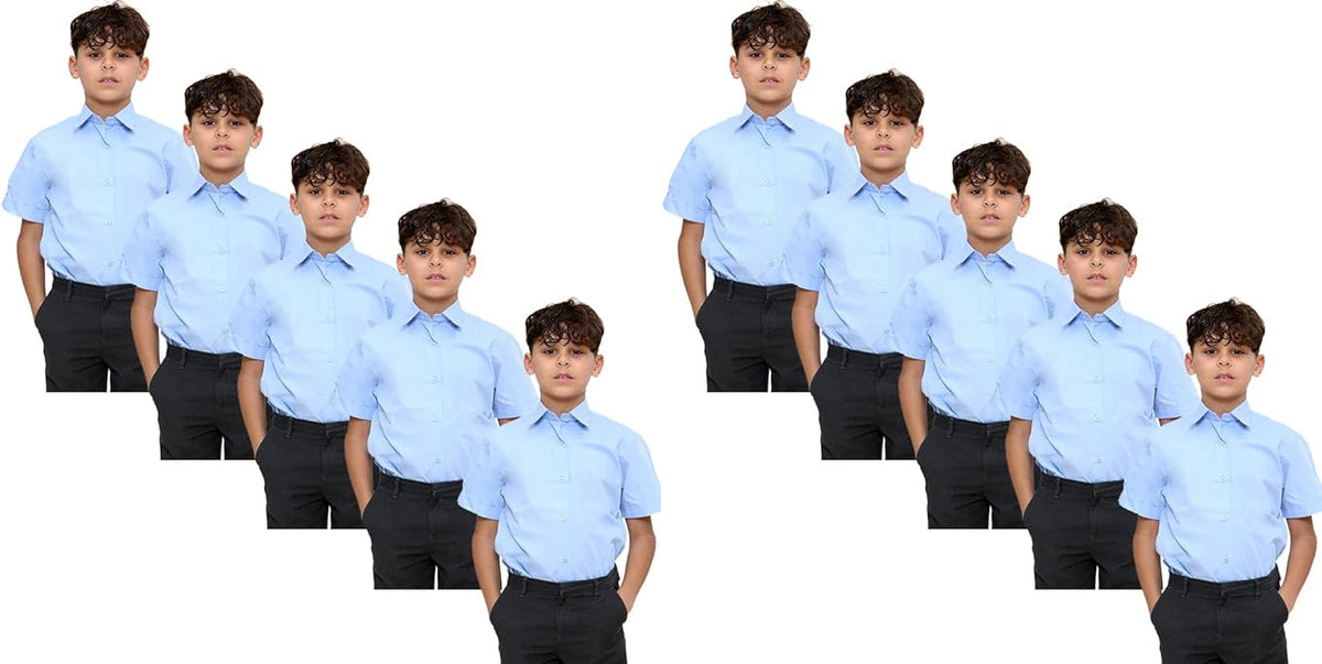 KHIM Kids Boys Pack of 10 Full Sleeve Half Sleeve School Shirts Plain White Sky Blue Dress Shirts 5-16 Years