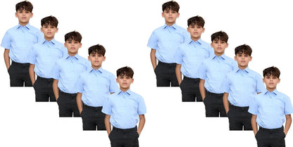 KHIM Kids Boys Pack of 10 Full Sleeve Half Sleeve School Shirts Plain White Sky Blue Dress Shirts 5-16 Years